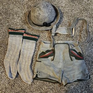Traditional GermanGray Lederhosen Set with Fedora Hat and Socks Childs